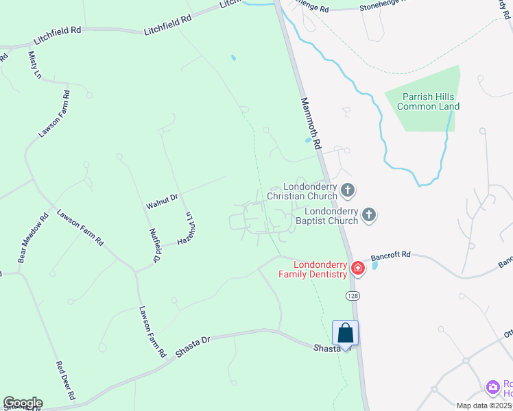 map of restaurants, bars, coffee shops, grocery stores, and more near 132 Fieldstone Drive in Londonderry