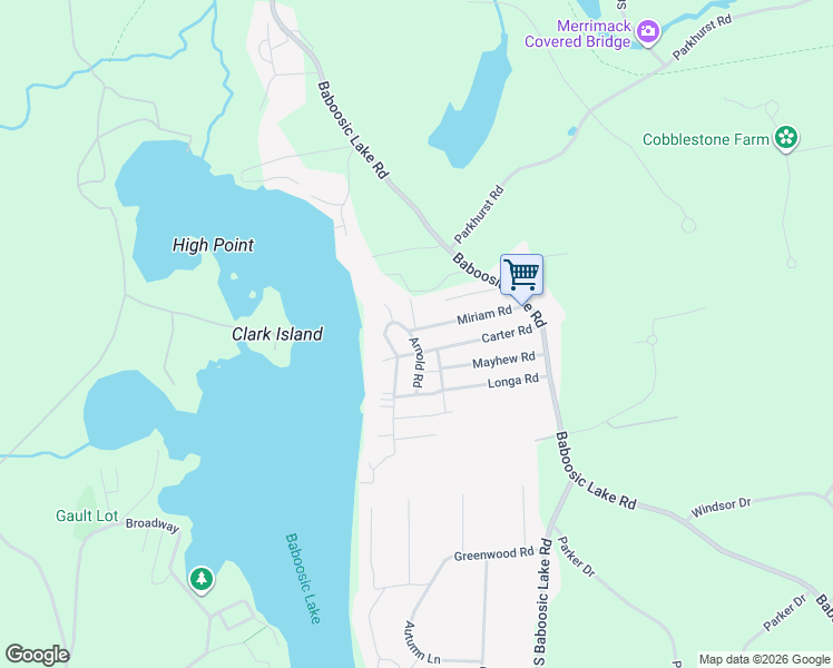 map of restaurants, bars, coffee shops, grocery stores, and more near 26 Miriam Road in Merrimack