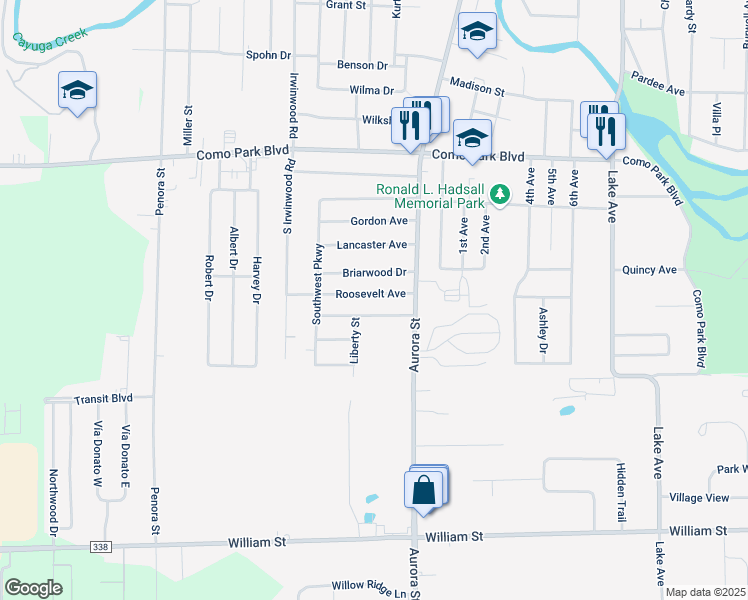 map of restaurants, bars, coffee shops, grocery stores, and more near 21 Doris Avenue in Lancaster
