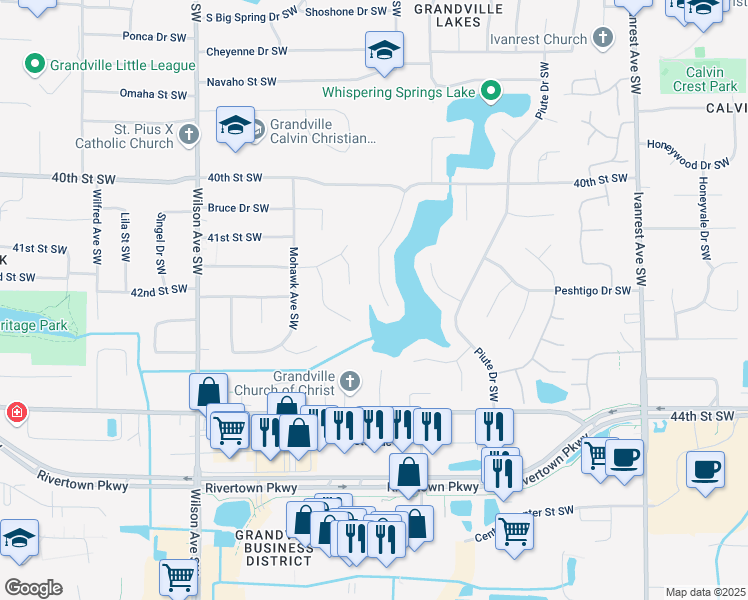 map of restaurants, bars, coffee shops, grocery stores, and more near 4203 Eagle Rock Court in Grandville