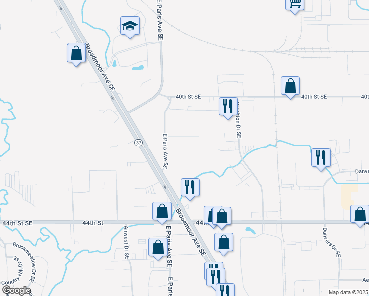 map of restaurants, bars, coffee shops, grocery stores, and more near 4140 East Paris Avenue Southeast in Grand Rapids