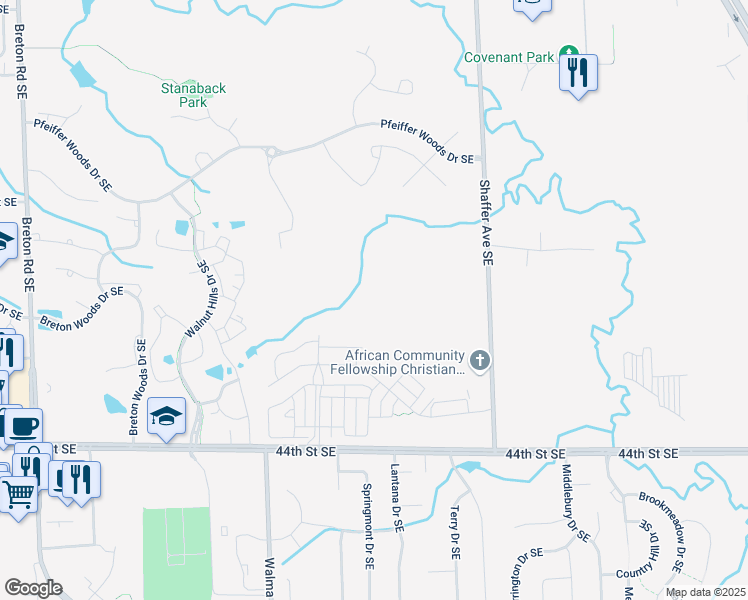 map of restaurants, bars, coffee shops, grocery stores, and more near 4101 Shaffer Avenue Southeast in Kentwood
