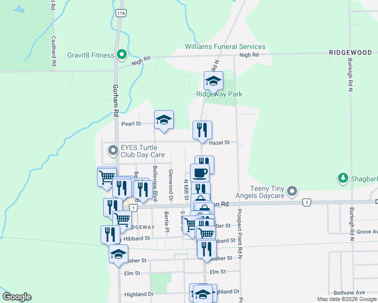 map of restaurants, bars, coffee shops, grocery stores, and more near 498 North Mill Street in Fort Erie