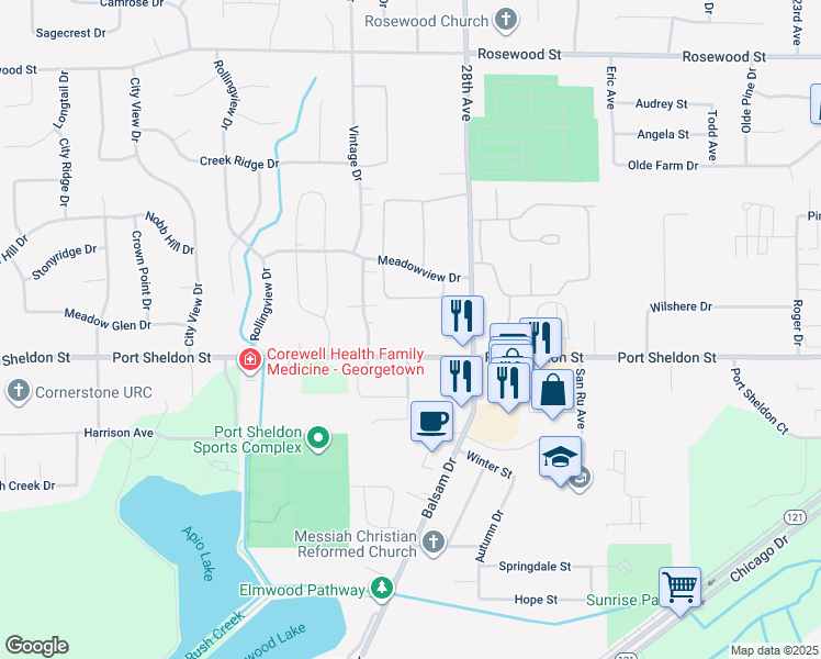 map of restaurants, bars, coffee shops, grocery stores, and more near 2903 Port Sheldon Street in Hudsonville