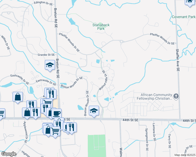 map of restaurants, bars, coffee shops, grocery stores, and more near 4177 Nature Trail Drive Southeast in Kentwood
