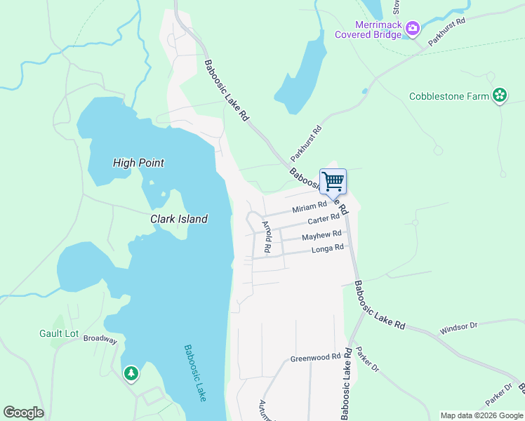 map of restaurants, bars, coffee shops, grocery stores, and more near 26 Miriam Road in Merrimack