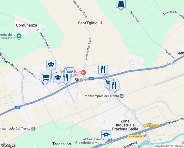 map of restaurants, bars, coffee shops, grocery stores, and more near 93 Via Salaria in Stella
