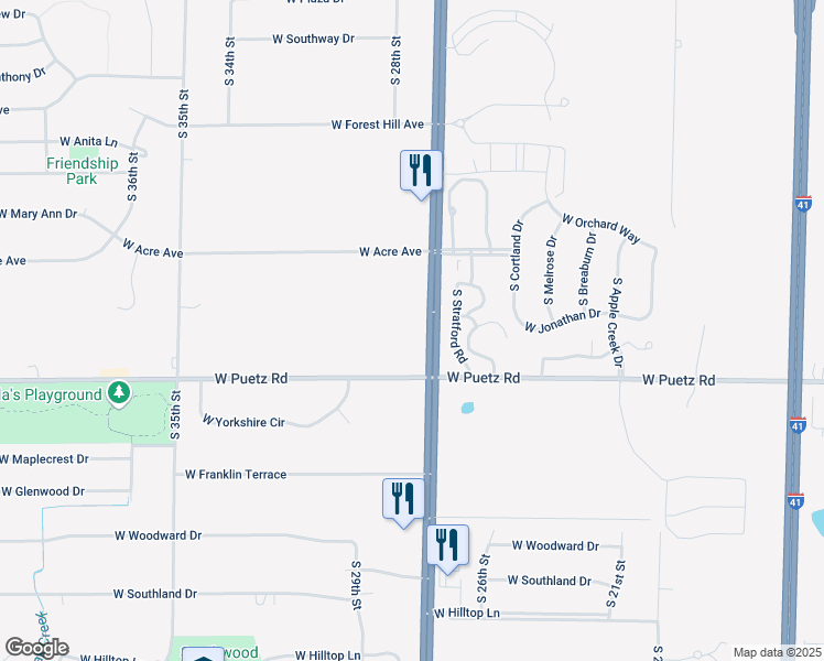 map of restaurants, bars, coffee shops, grocery stores, and more near 8690 South 27th Street in Franklin