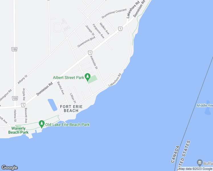 map of restaurants, bars, coffee shops, grocery stores, and more near 556 Lakeshore Road in Fort Erie