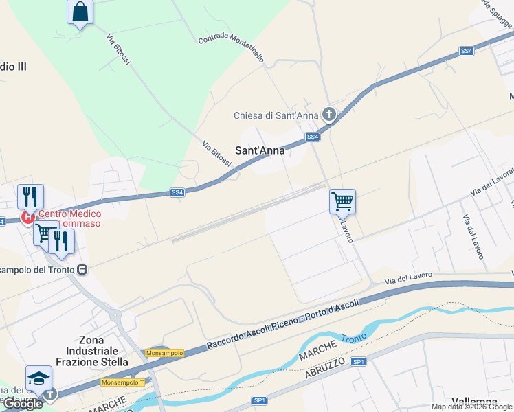 map of restaurants, bars, coffee shops, grocery stores, and more near 1 Via del Lavoro in Provincia di Ascoli Piceno