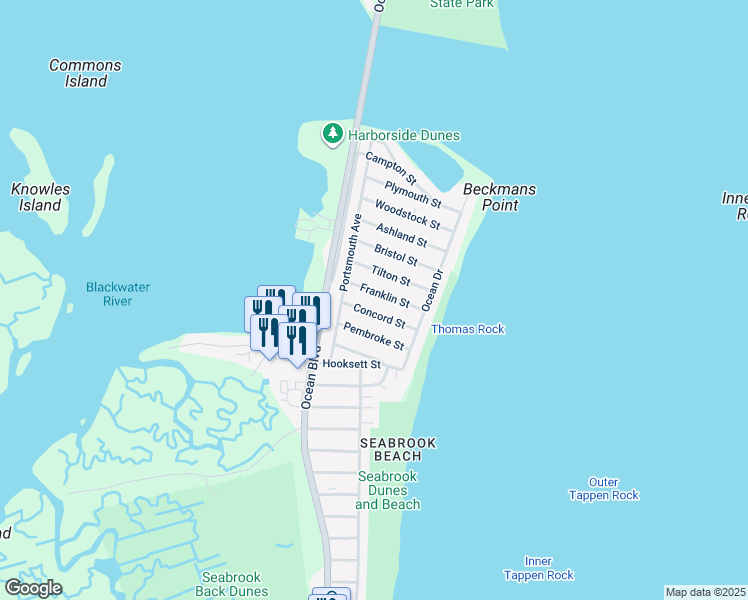 map of restaurants, bars, coffee shops, grocery stores, and more near 167 Tilton Street in Seabrook