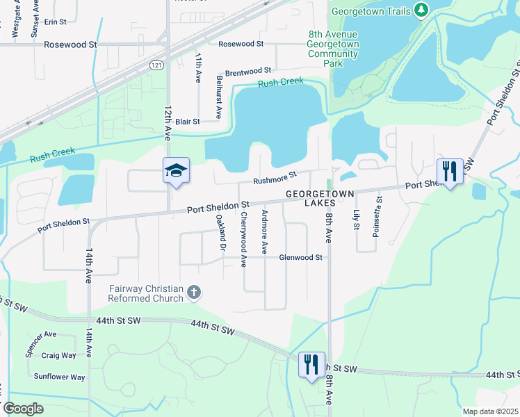 map of restaurants, bars, coffee shops, grocery stores, and more near 945 Port Sheldon Street in Georgetown Township