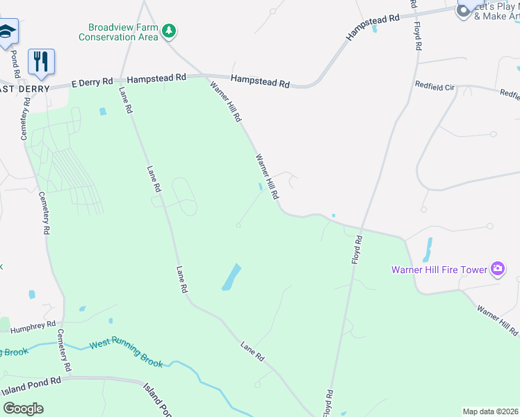 map of restaurants, bars, coffee shops, grocery stores, and more near 3 Fox Hollow Road in Derry