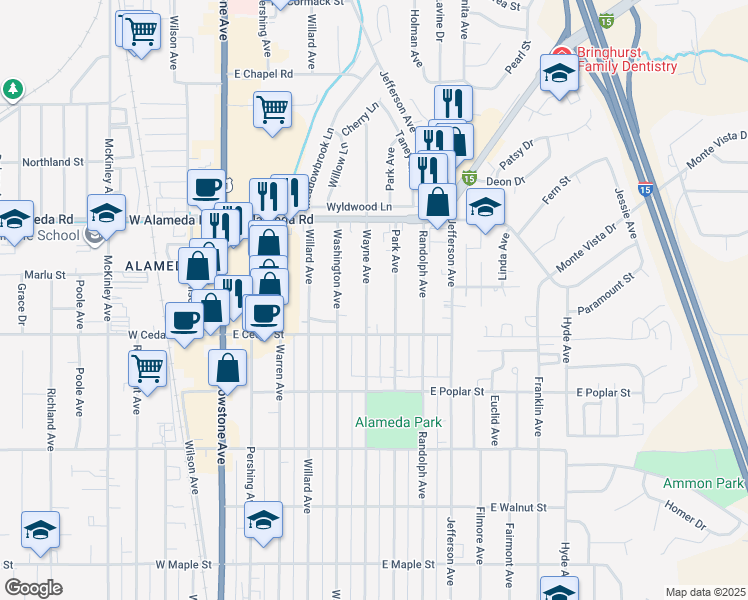 map of restaurants, bars, coffee shops, grocery stores, and more near 756 Wayne Avenue in Pocatello
