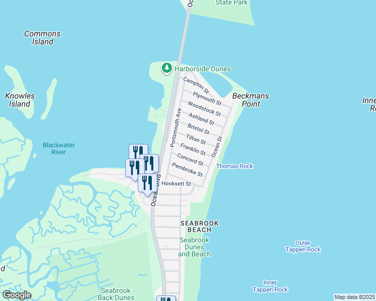 map of restaurants, bars, coffee shops, grocery stores, and more near 167 Tilton Street in Seabrook