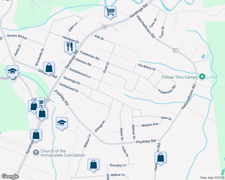 map of restaurants, bars, coffee shops, grocery stores, and more near 38 Sandalwood Lane in Schenectady