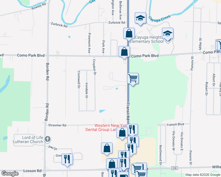 map of restaurants, bars, coffee shops, grocery stores, and more near 5050 Transit Road in Depew