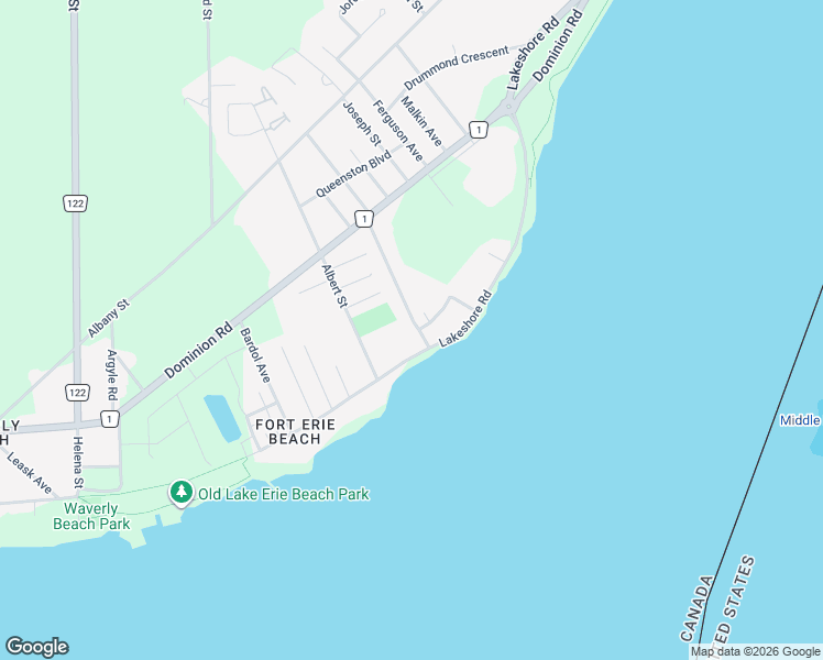 map of restaurants, bars, coffee shops, grocery stores, and more near 2 Adelaide Street in Fort Erie