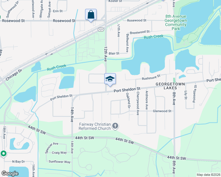 map of restaurants, bars, coffee shops, grocery stores, and more near 1195 Port Sheldon Street in Georgetown Township