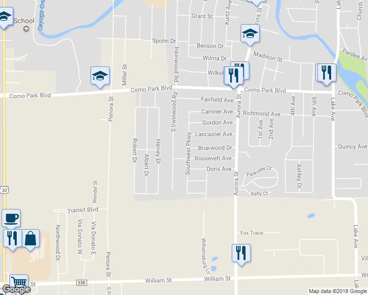 map of restaurants, bars, coffee shops, grocery stores, and more near 57 Southwest Parkway in Lancaster