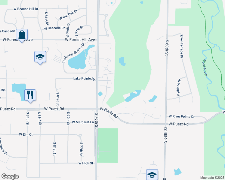 map of restaurants, bars, coffee shops, grocery stores, and more near 7403 Morningside Court in Franklin