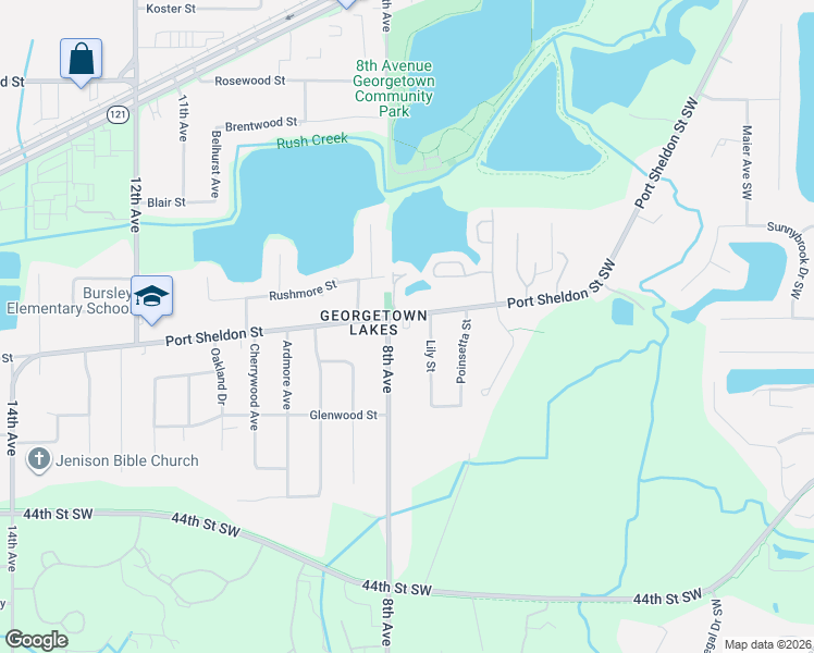 map of restaurants, bars, coffee shops, grocery stores, and more near 781 Port Sheldon Road Southwest in Grandville