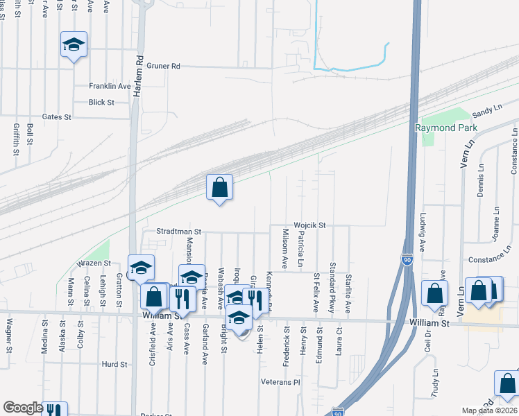 map of restaurants, bars, coffee shops, grocery stores, and more near 221 Girard Avenue in Cheektowaga
