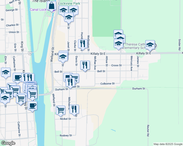 map of restaurants, bars, coffee shops, grocery stores, and more near in Port Colborne