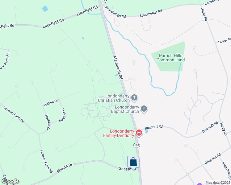 map of restaurants, bars, coffee shops, grocery stores, and more near 1 Fieldstone Drive in Londonderry