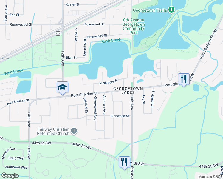 map of restaurants, bars, coffee shops, grocery stores, and more near 899 Port Sheldon Street in Georgetown Township