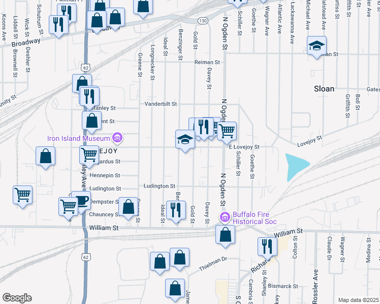 map of restaurants, bars, coffee shops, grocery stores, and more near 161 Benzinger Street in Buffalo