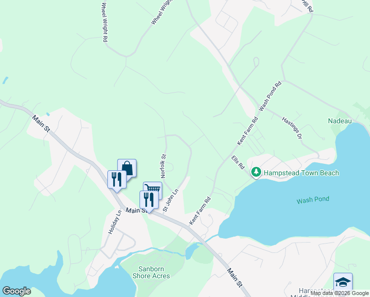 map of restaurants, bars, coffee shops, grocery stores, and more near 36 Saint John Lane in Hampstead