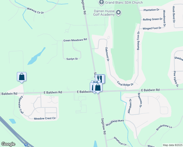 map of restaurants, bars, coffee shops, grocery stores, and more near 9460 South Saginaw Street in Grand Blanc