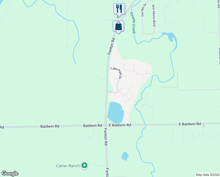 map of restaurants, bars, coffee shops, grocery stores, and more near 1101 Lakepark Circle in Grand Blanc