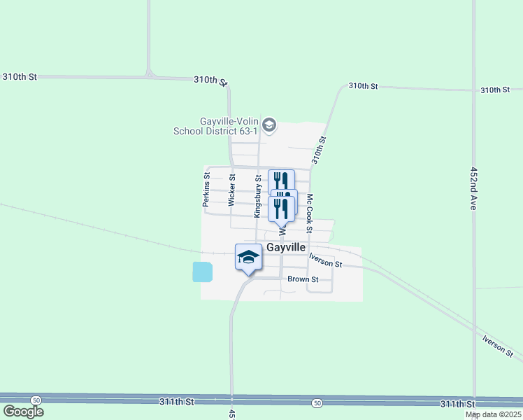 map of restaurants, bars, coffee shops, grocery stores, and more near 500-598 Meckling Street in Gayville