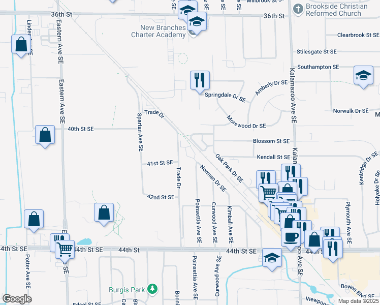 map of restaurants, bars, coffee shops, grocery stores, and more near 4095 Norman Drive Southeast in Grand Rapids