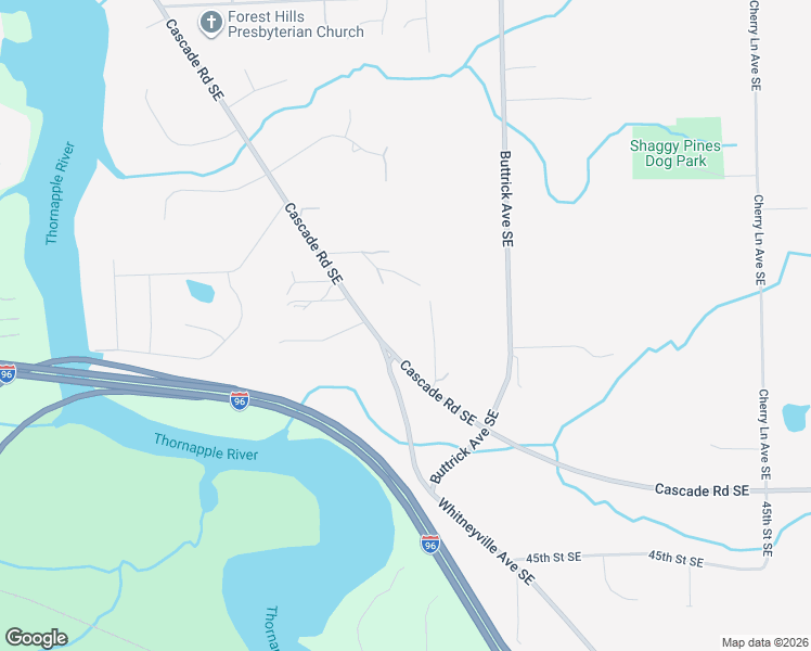map of restaurants, bars, coffee shops, grocery stores, and more near 7801 Cascade Road Southeast in Grand Rapids