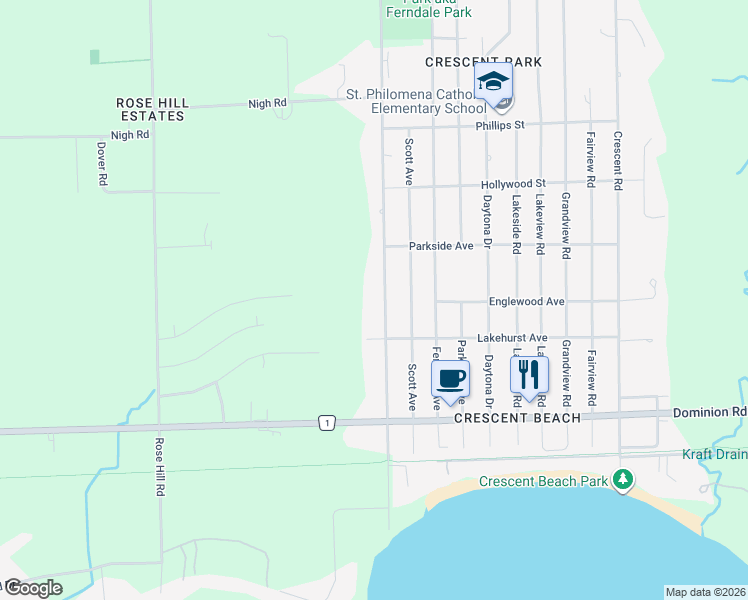map of restaurants, bars, coffee shops, grocery stores, and more near in Fort Erie