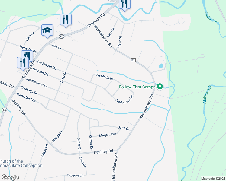 map of restaurants, bars, coffee shops, grocery stores, and more near 61 Fredericks Road in Schenectady