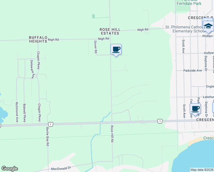 map of restaurants, bars, coffee shops, grocery stores, and more near 529 Rose Hill Road in Fort Erie