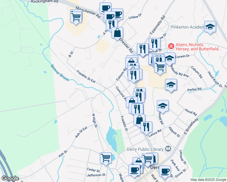 map of restaurants, bars, coffee shops, grocery stores, and more near 1 Exeter Street in Derry