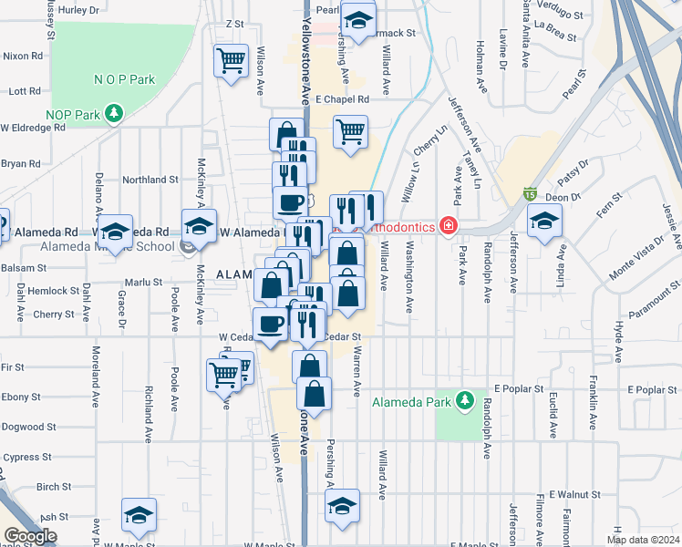 map of restaurants, bars, coffee shops, grocery stores, and more near 800 Yellowstone Avenue in Pocatello