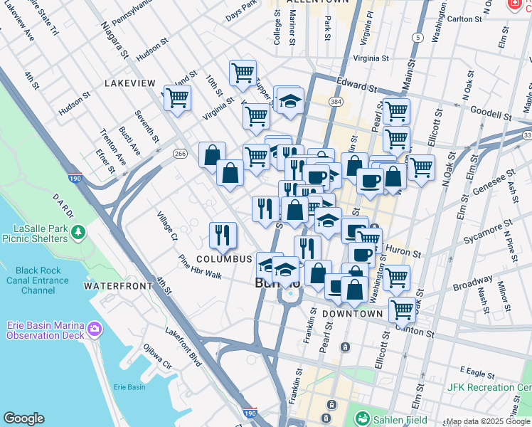 map of restaurants, bars, coffee shops, grocery stores, and more near 3 Rabin Terrace in Buffalo