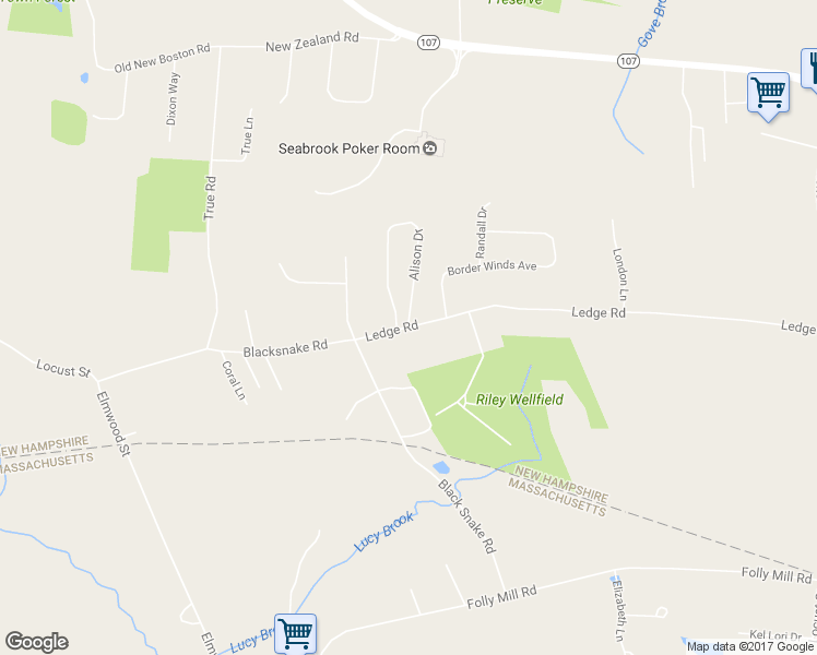 map of restaurants, bars, coffee shops, grocery stores, and more near 22 Ledge Road in Seabrook