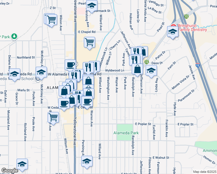 map of restaurants, bars, coffee shops, grocery stores, and more near 770 Washington Avenue in Pocatello