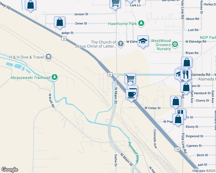 map of restaurants, bars, coffee shops, grocery stores, and more near 214 Hoffman Avenue in Pocatello