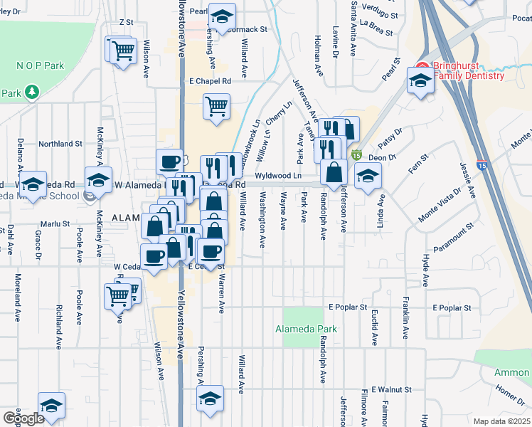 map of restaurants, bars, coffee shops, grocery stores, and more near 770 Washington Avenue in Pocatello