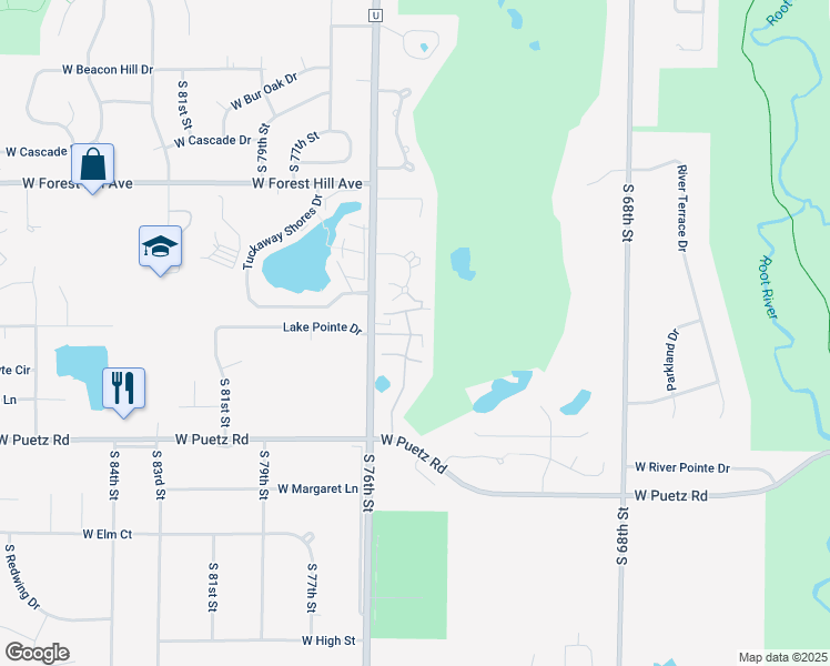 map of restaurants, bars, coffee shops, grocery stores, and more near 7403 Morningside Court in Franklin