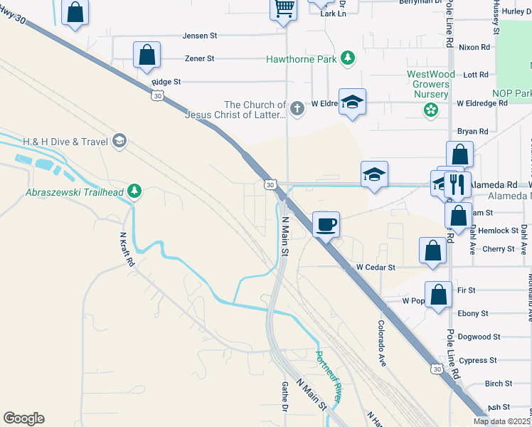 map of restaurants, bars, coffee shops, grocery stores, and more near 216 Hoffman Avenue in Pocatello