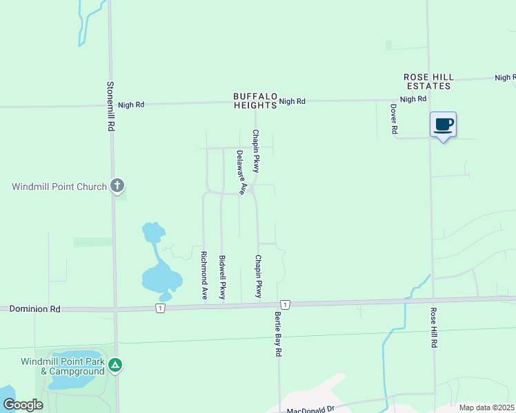 map of restaurants, bars, coffee shops, grocery stores, and more near 540 Chapin Parkway in Fort Erie